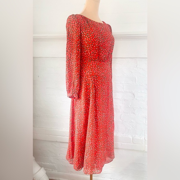 Boden Ingrid Orange Speckled Midi Dress Long Sleeve Viscose Chiffon Sz 6 Petite - Picture 7 of 14